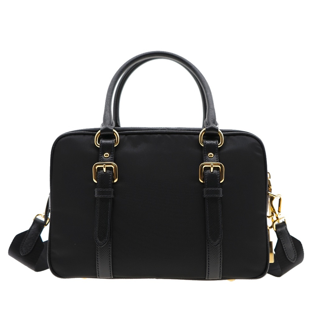 Prada Satchel Shoulder Bag Black Nylon & Saffiano Leather With Lock And Key New - Picture 3 of 9